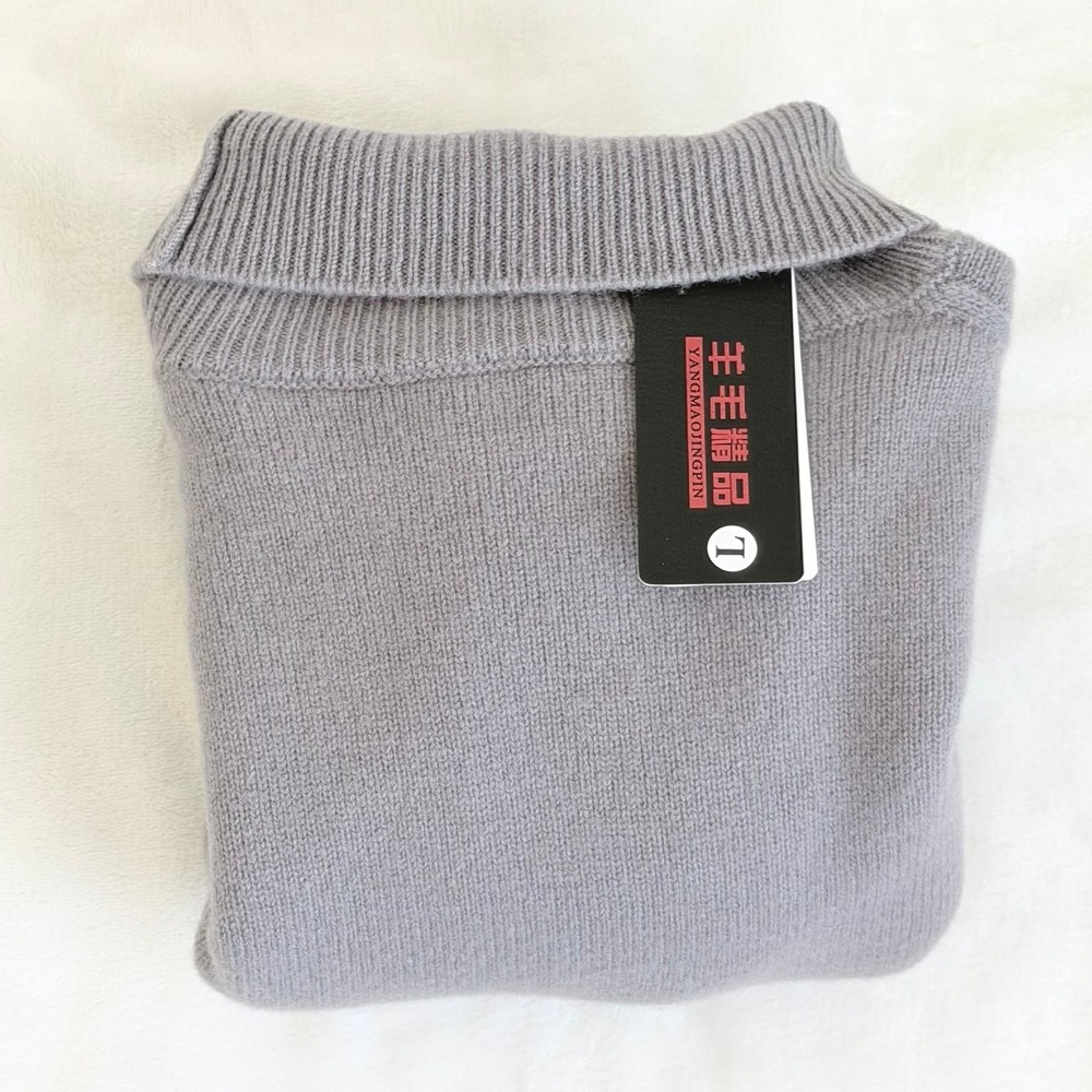 Yangmaojingpin 100%Wool Turtleneck Sweater Women L Grey NEW Knit Pullover‎